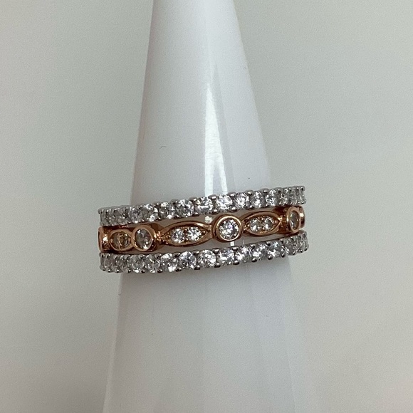 Sizes 4-10, 3 Pc Two Tone .925 Cz Eternity Band Ring Set - Picture 8 of 16